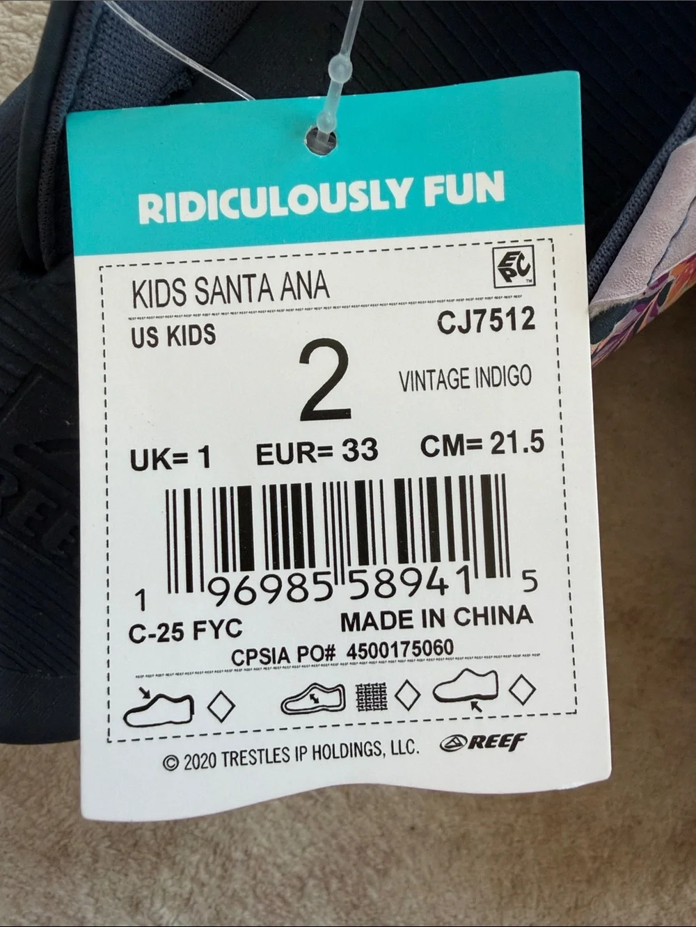 Reef Kids Santa Ana Navy and Pink Flip Flops - Cushioned Youth Sandals
